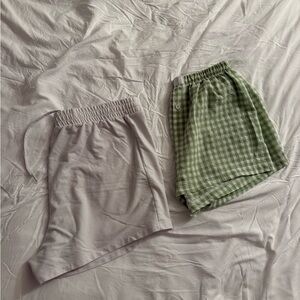 Set of Two Shorts - White and Green Gingham
